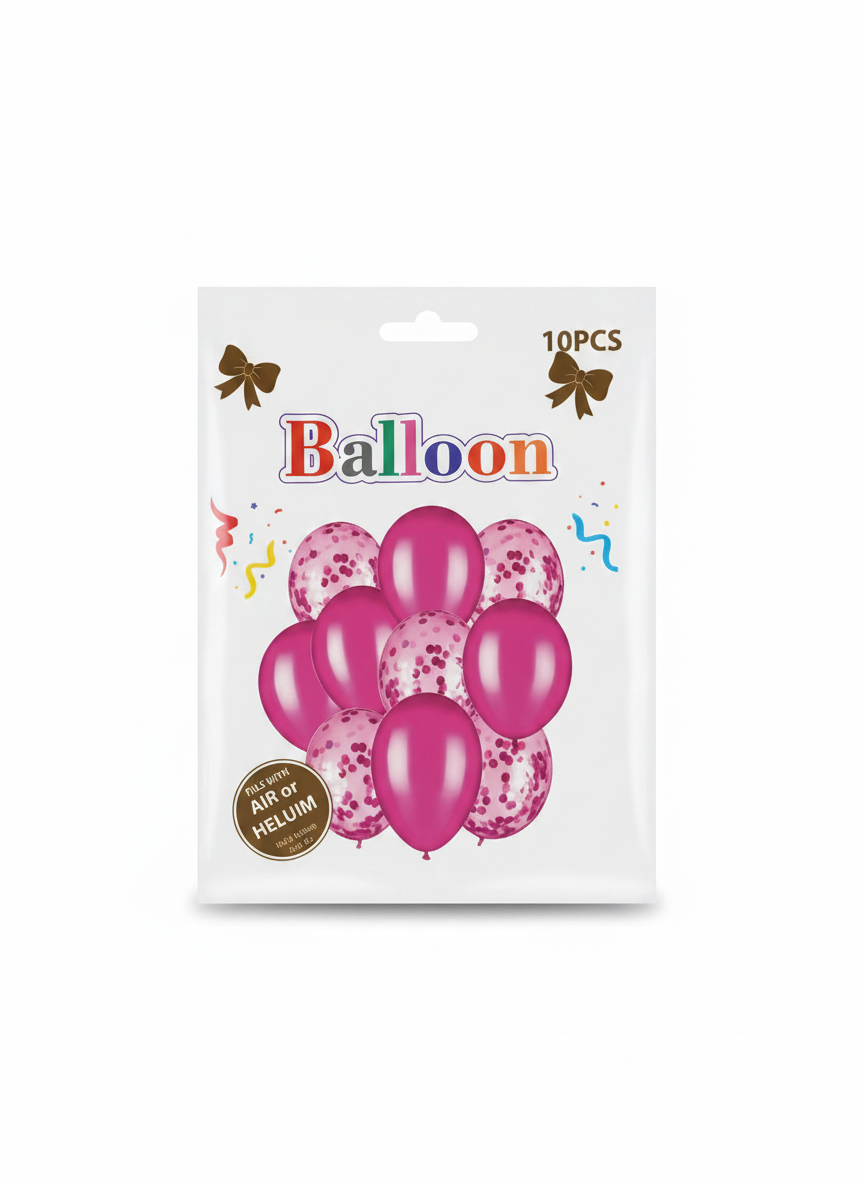 10PCS Pink & Confetti Balloon Set
