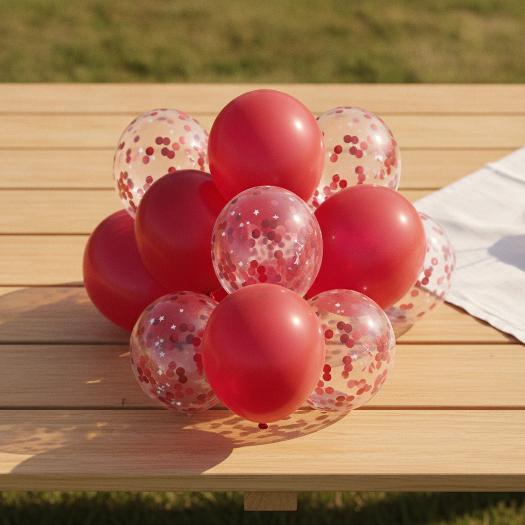10 Pcs Assorted Red and Confetti Balloons