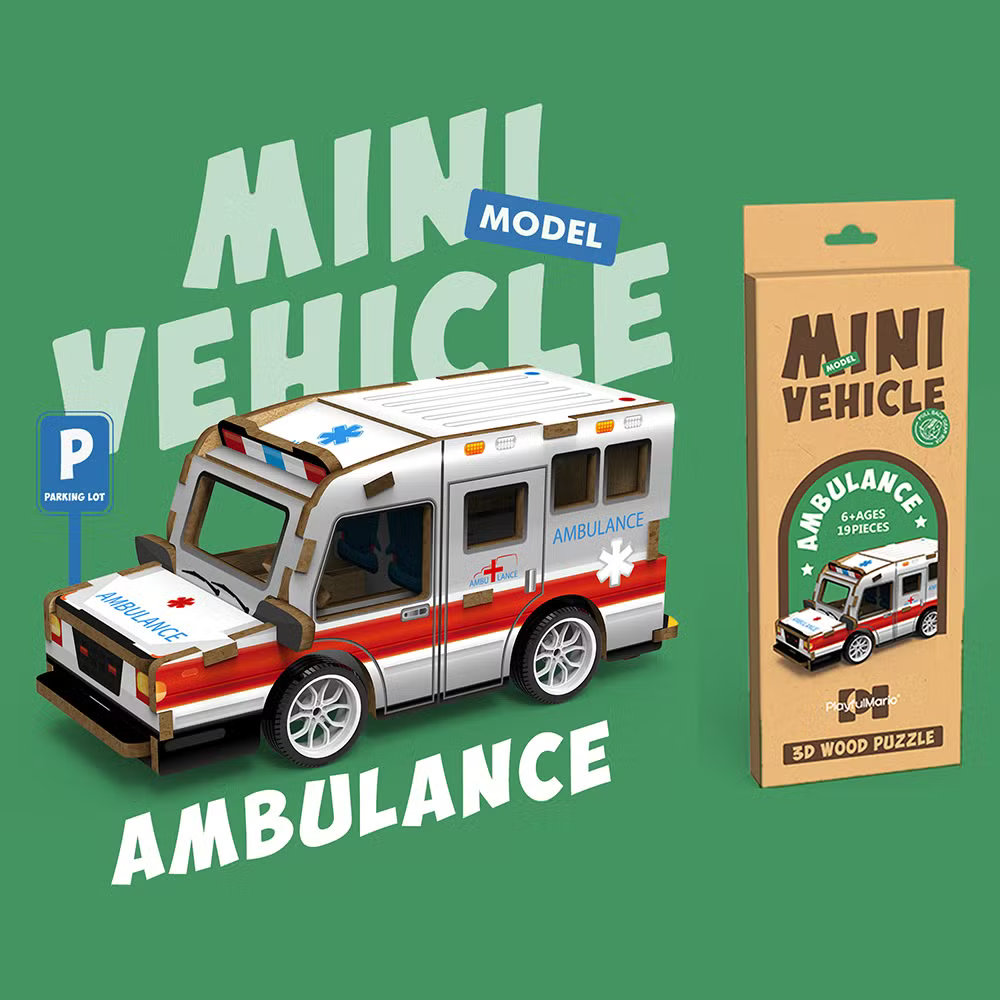 PlayfulMario Mini Vehicle Model Ambulance 3D Wood Puzzle