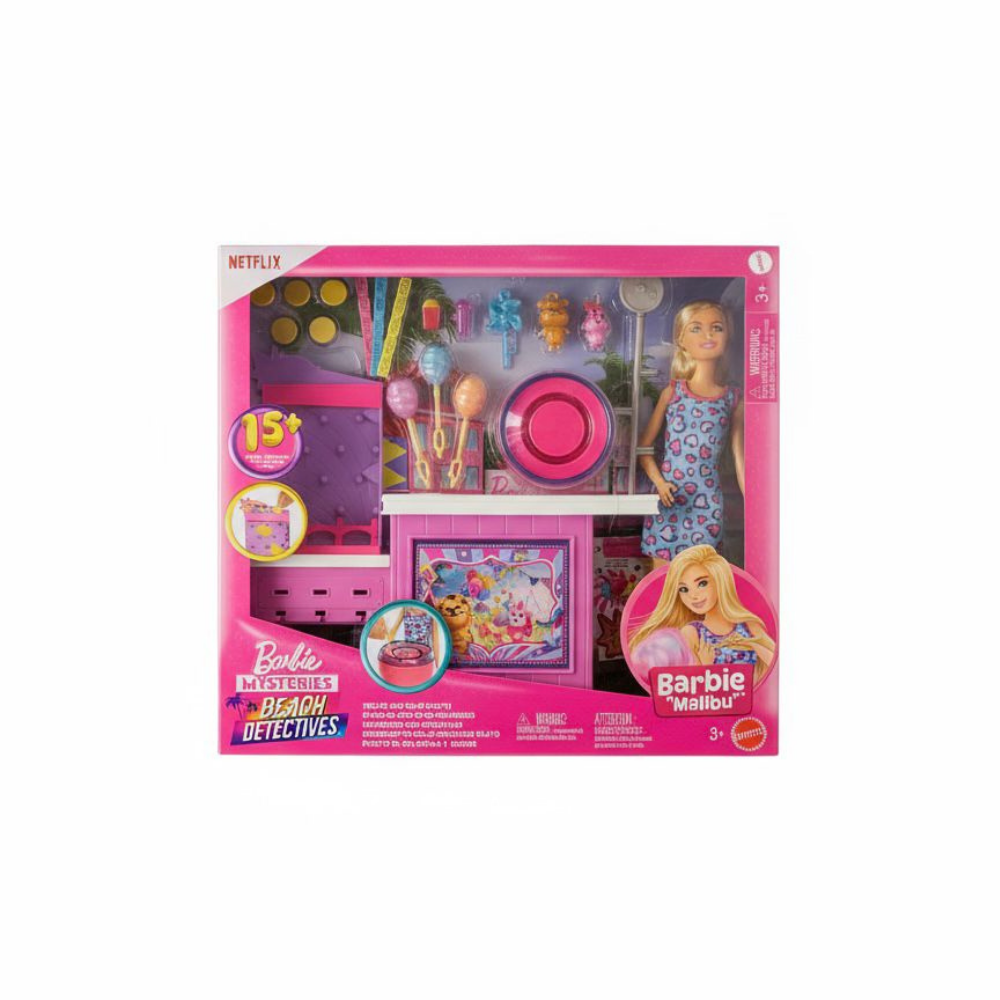 Mattel Barbie Mysteries: Beach Detectives Barbie “Malibu” Doll, Cotton Candy Game Playset & Accessories