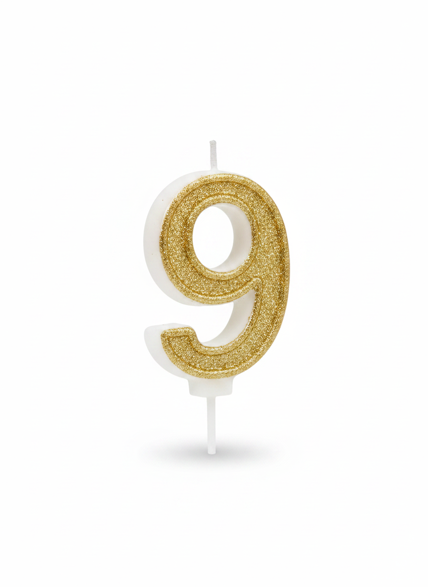 ASKAR CANDLE Gold Glitter Number 9 Party Candle