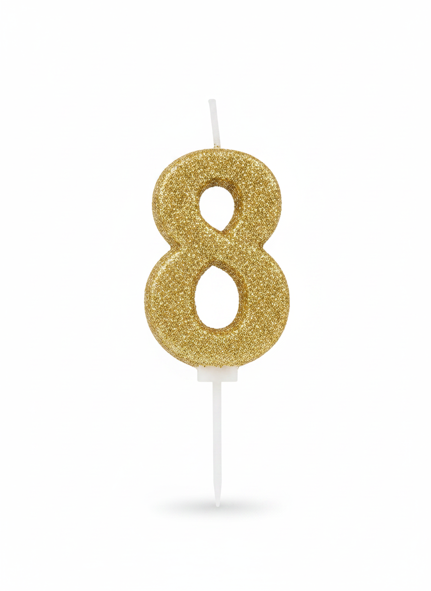 ASKAR CANDLE Party Glitter Number 8 Candle