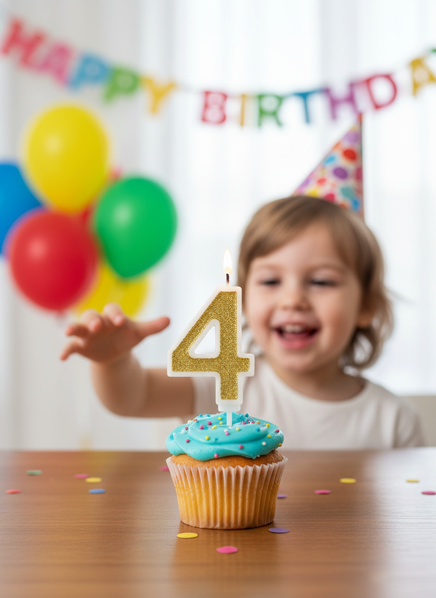 Askar Party Gold Glitter Number 4 Birthday Candle