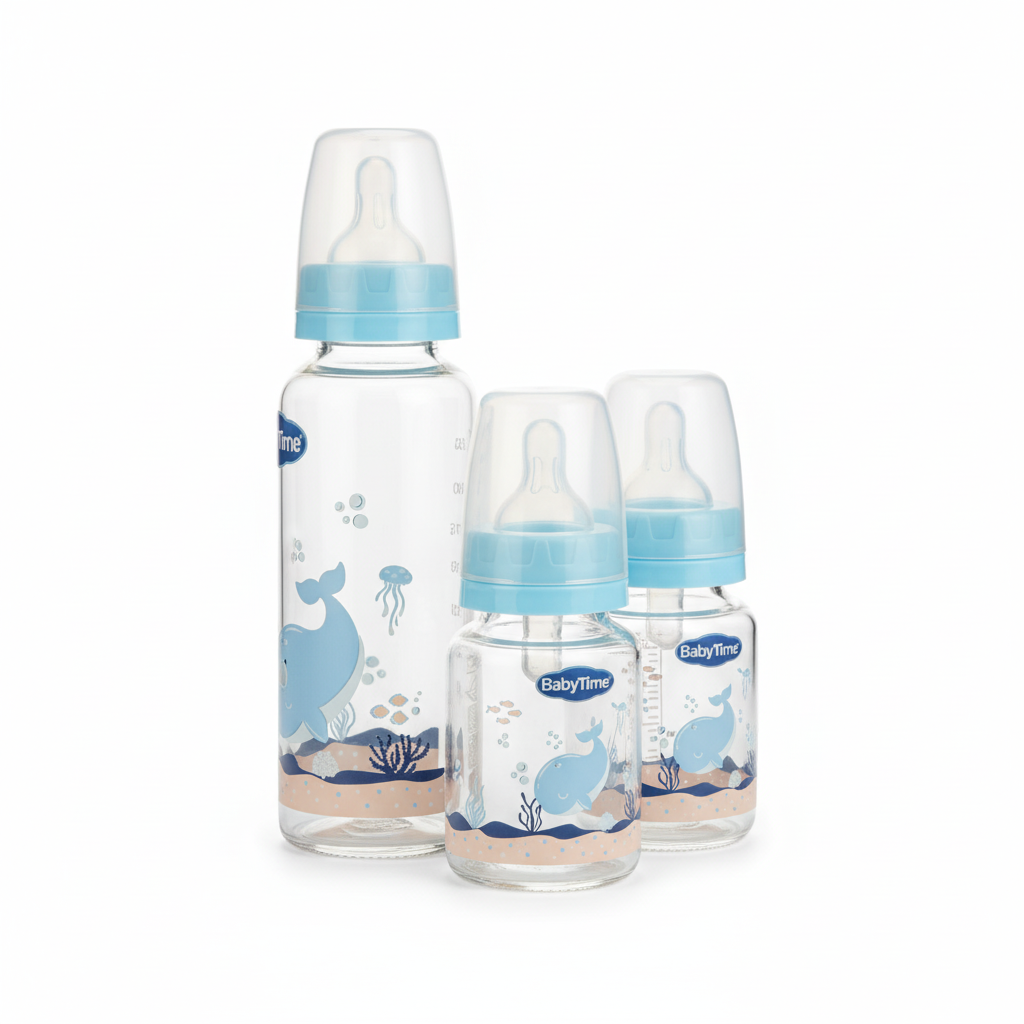 BabyTime 3-in-1 Glass Feeding Bottle and Pacifier Set