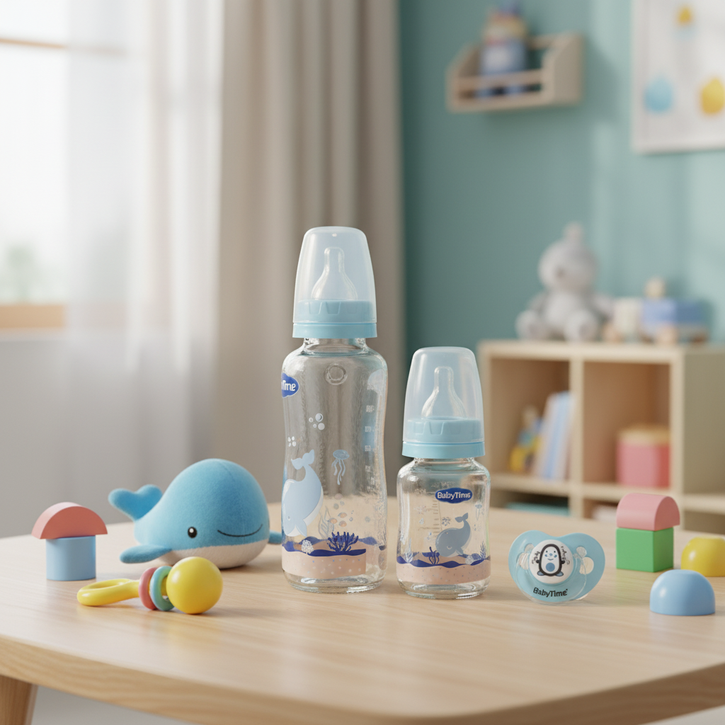 BabyTime 3-in-1 Glass Feeding Bottle and Pacifier Set