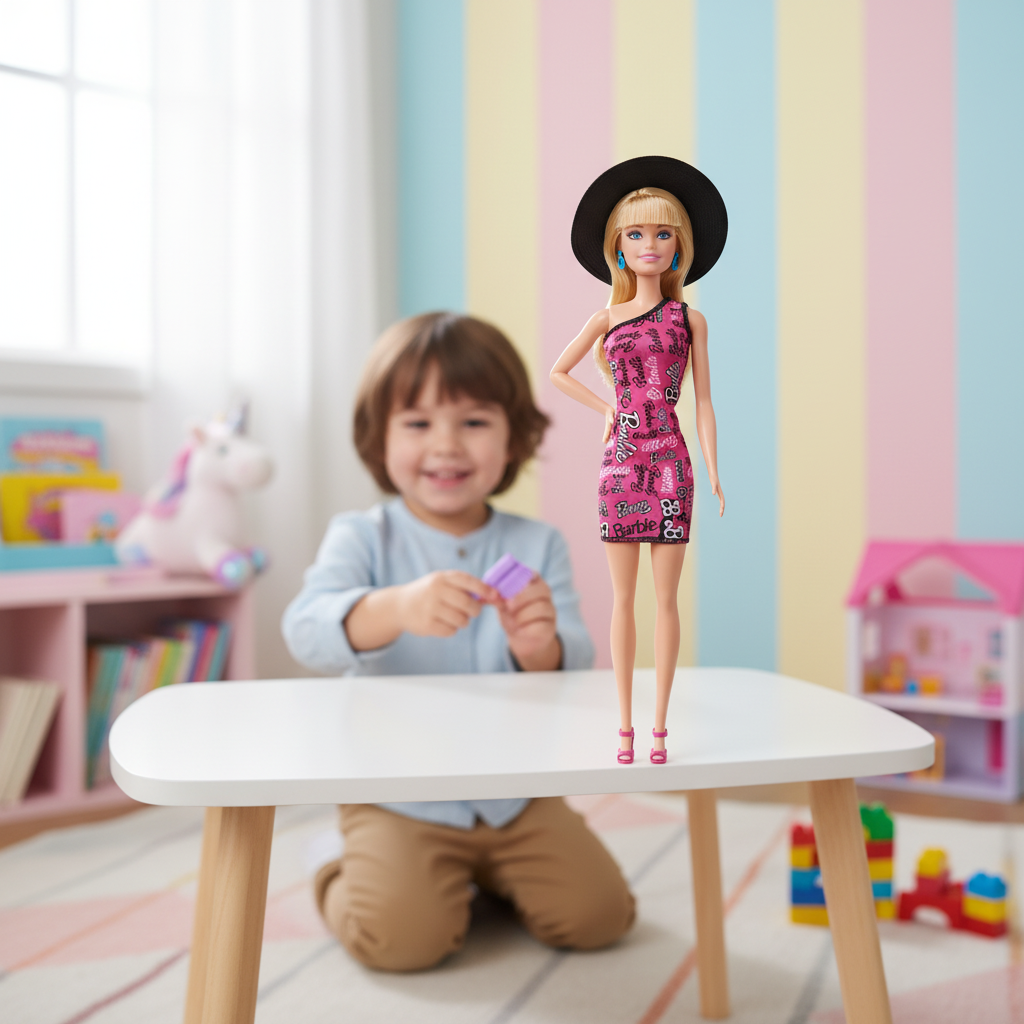 Barbie Doll in Pink One-Shoulder Dress