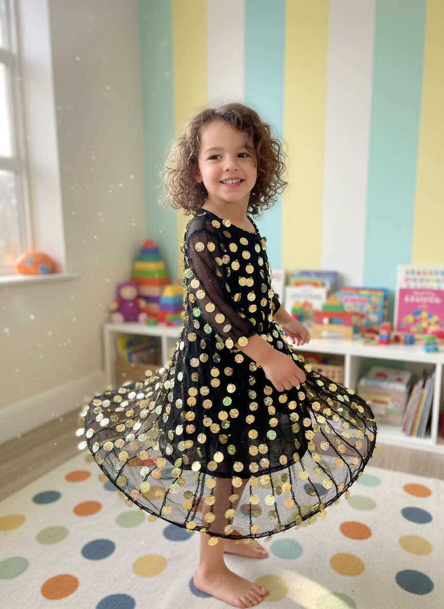 Black Sequin Mesh Costume Dress