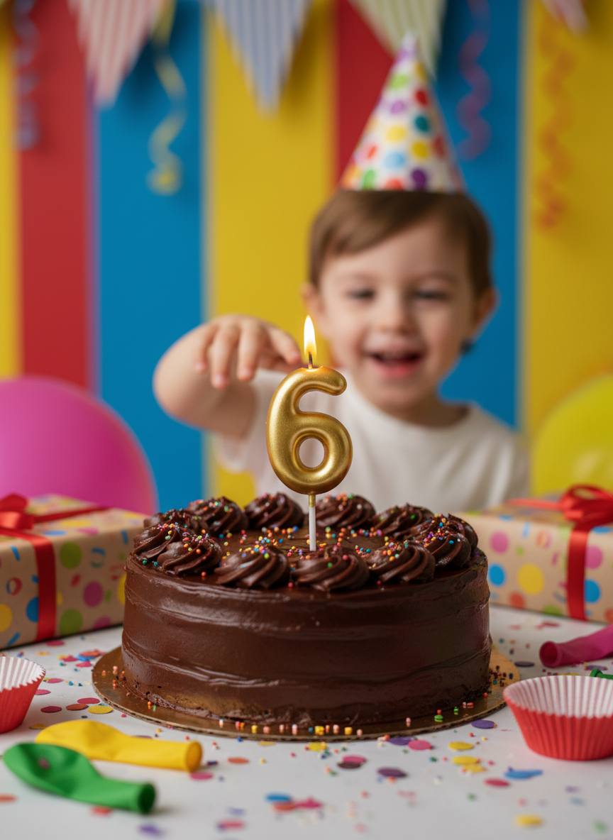 Chandler's Happy Birthday Gold Number 6 Candle