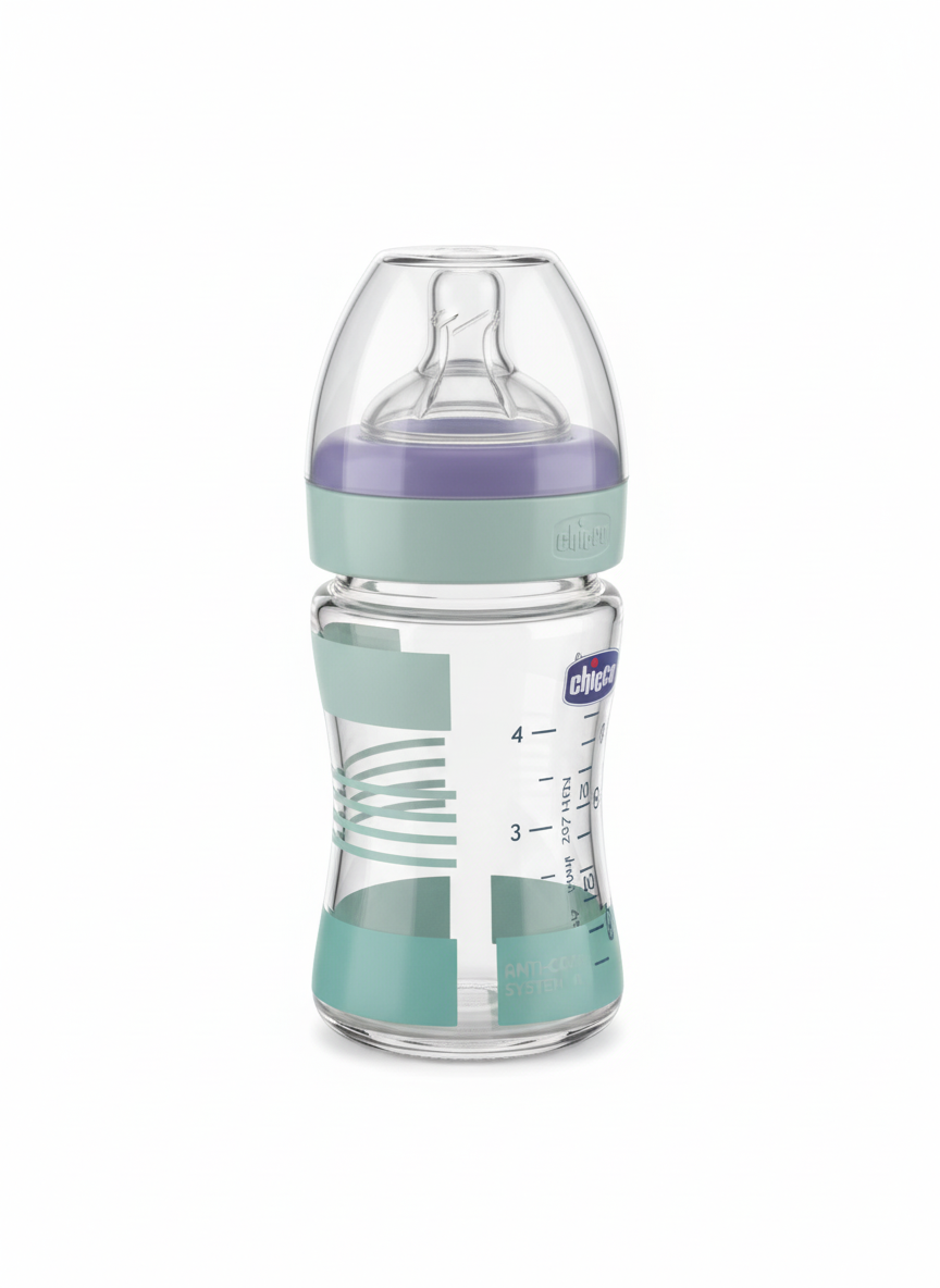 Chicco Well-Being Glass Anti-Colic Feeding Bottle 0+M, 150ml