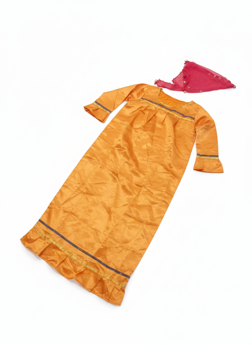Children's Traditional Orange Gown Dress-Up Costume with Embellished Scarf