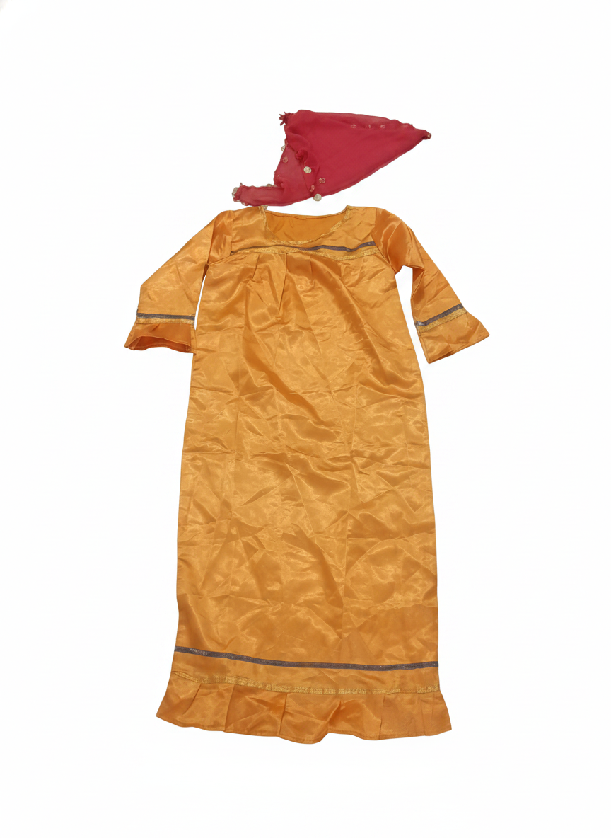 Children's Traditional Orange Gown Dress-Up Costume with Embellished Scarf