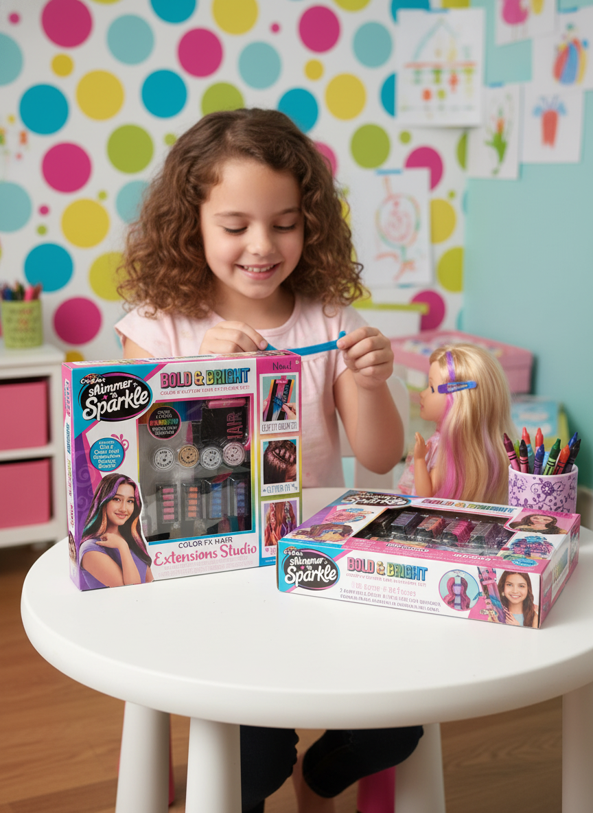 Cra-Z-Art Shimmer 'n Sparkle Bold & Bright Color & Glitter Hair Extension Set - Color FX Hair Extensions Studio