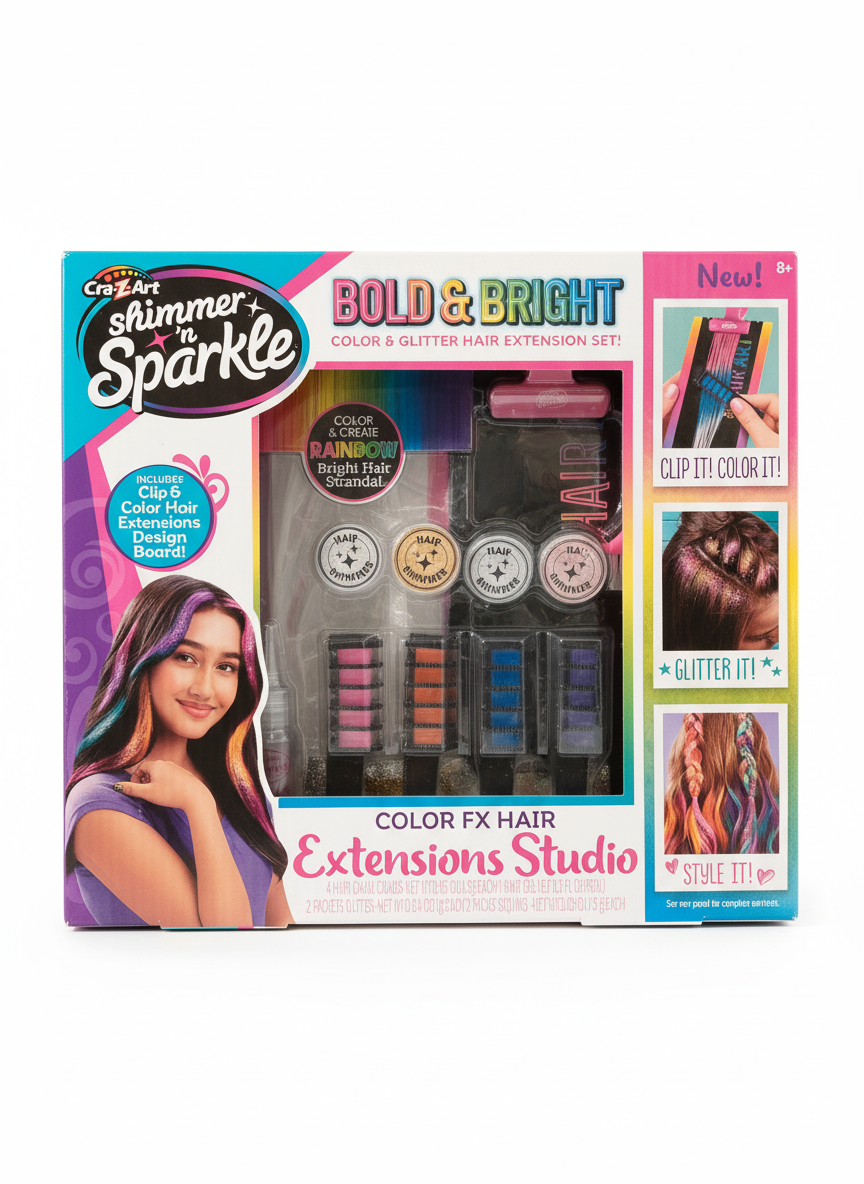 Cra-Z-Art Shimmer 'n Sparkle Bold & Bright Color & Glitter Hair Extension Set - Color FX Hair Extensions Studio