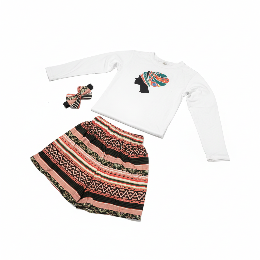 African girl Two-Piece Outfit with Matching Hair Bow