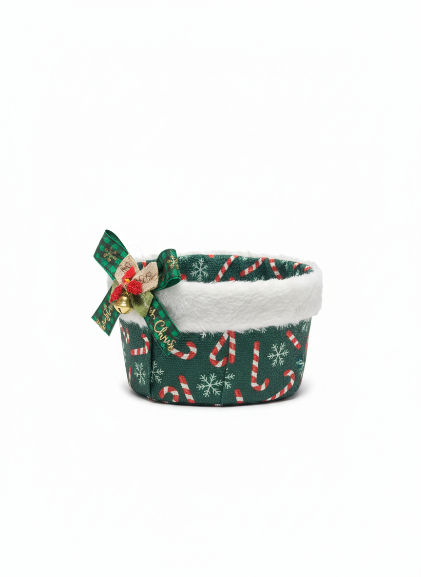 Festive Christmas Fabric Storage Basket with Jingle Bell Bow