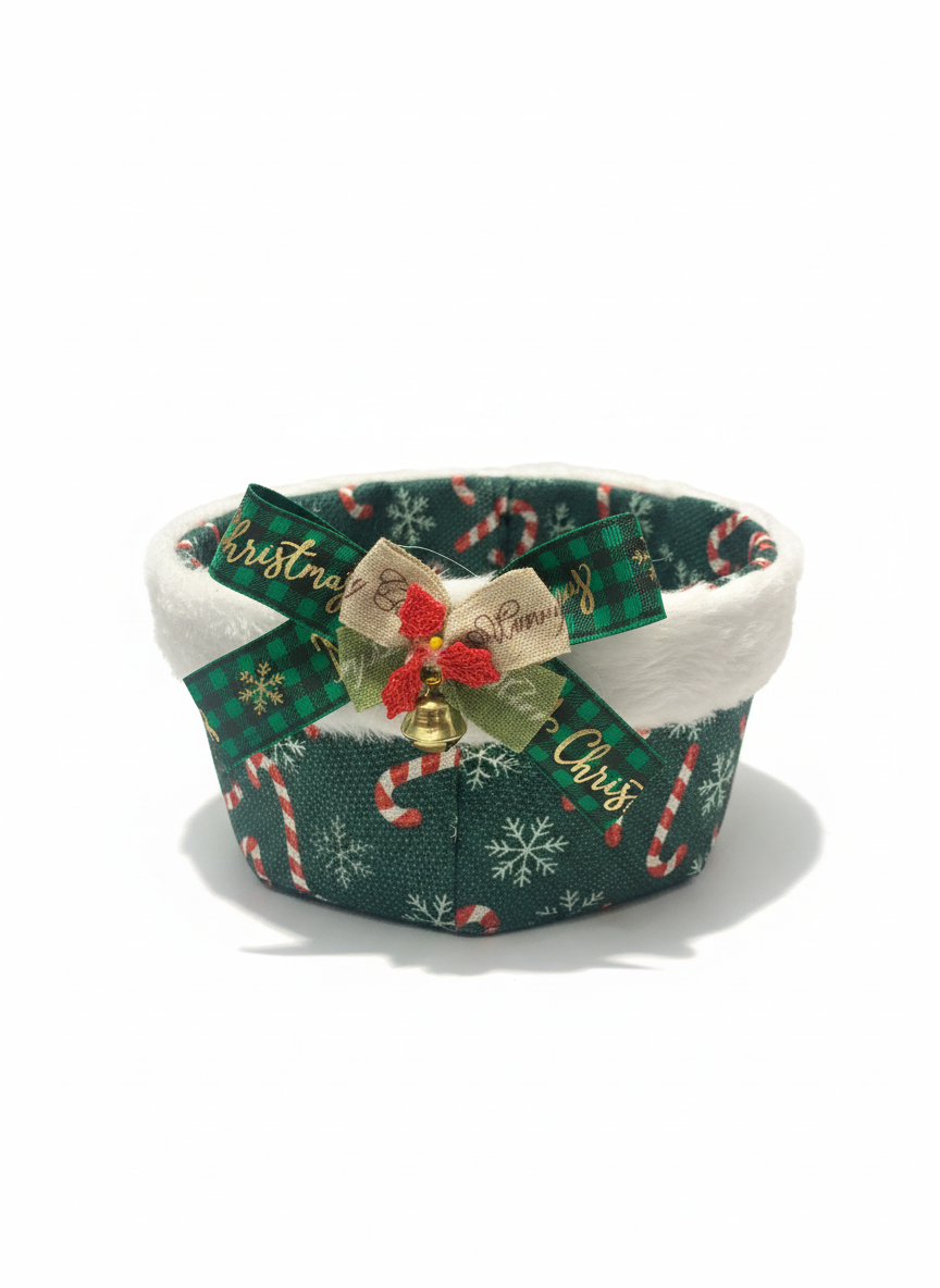 Festive Christmas Fabric Storage Basket with Jingle Bell Bow