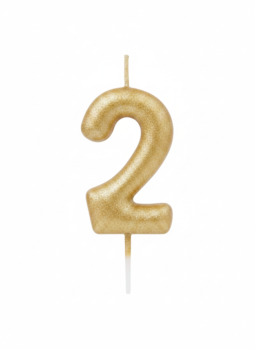 Gold Happy Birthday Number 2 Party Candle