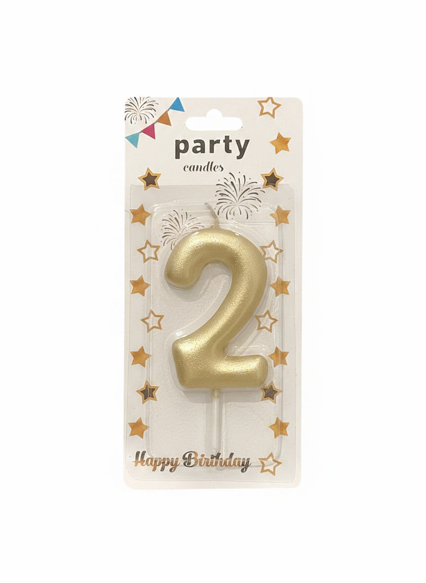 Gold Happy Birthday Number 2 Party Candle