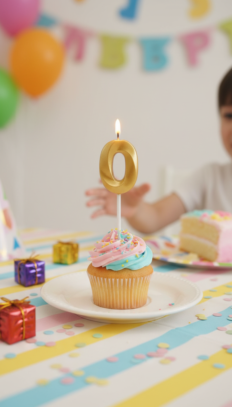 Gold Number 0 Birthday Candle