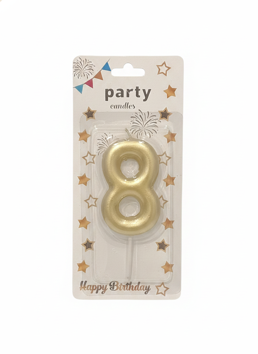 Gold Number 8 Party Birthday Candle