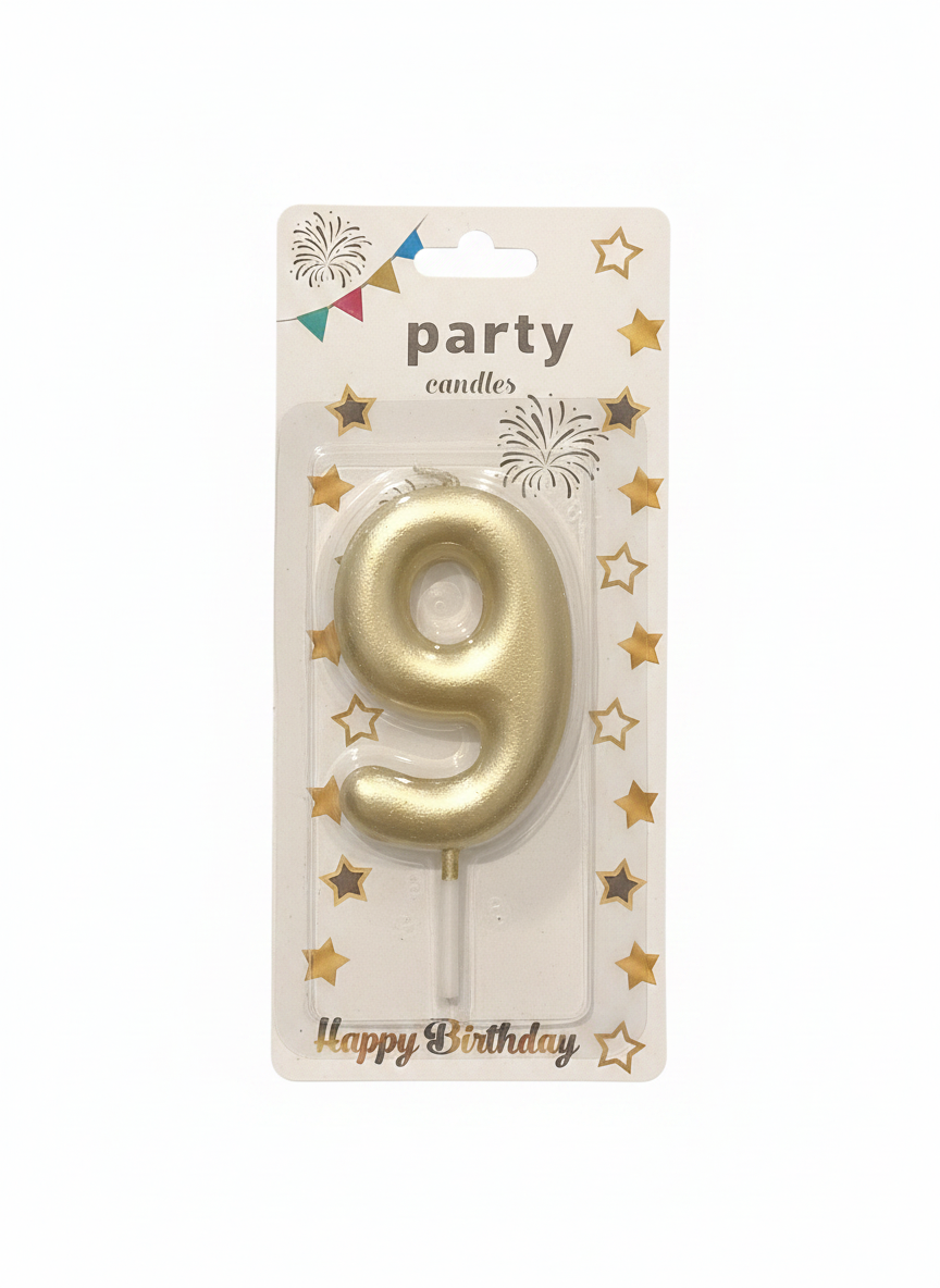 Gold Number 9 Party Candle