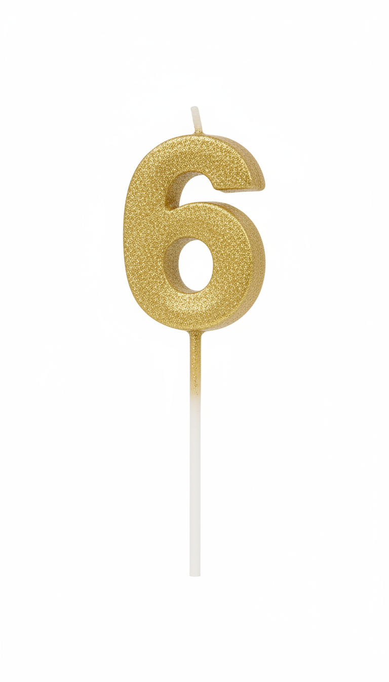 Happy Birthday Glitter Gold Number 6 Birthday Candle