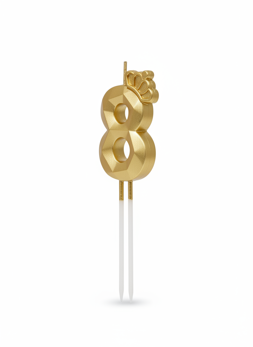 Happy Birthday Golden Number 8 Crown Candle
