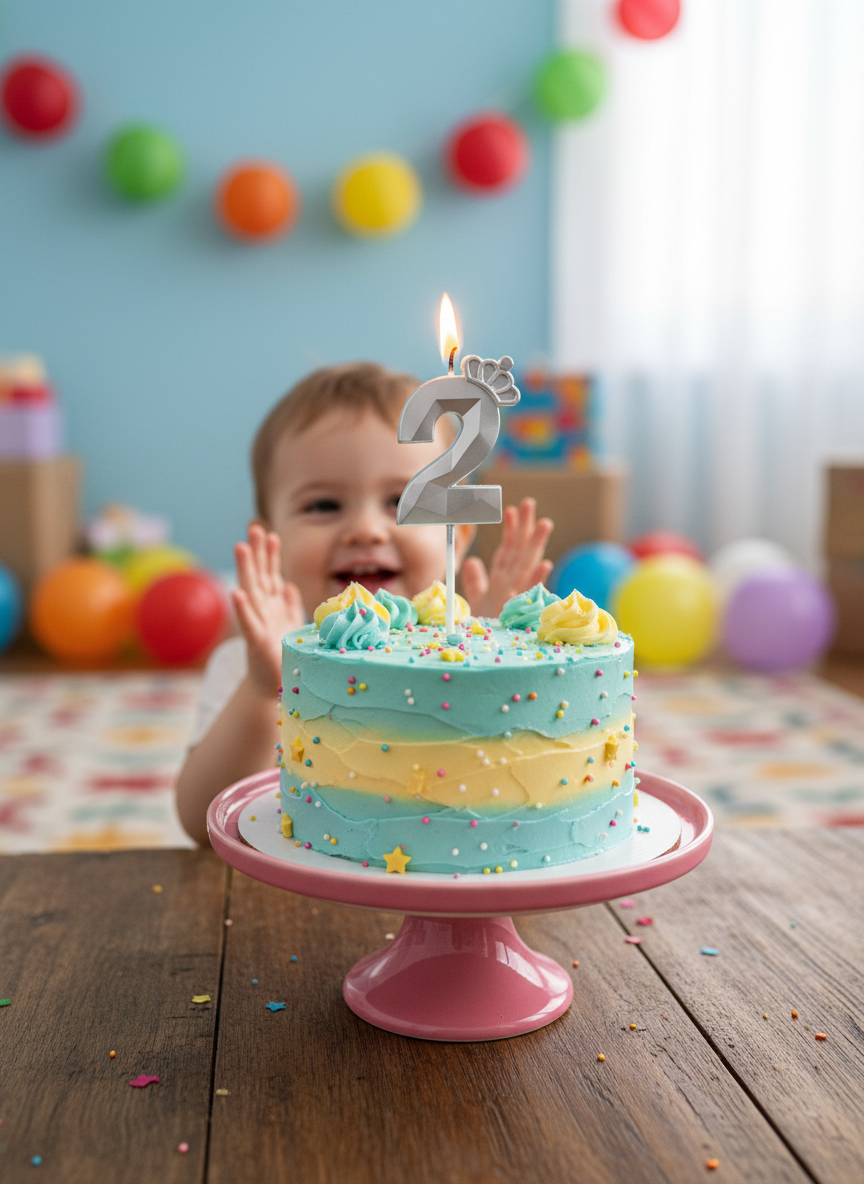 Happy Birthday Silver Crown Number 2 Candle
