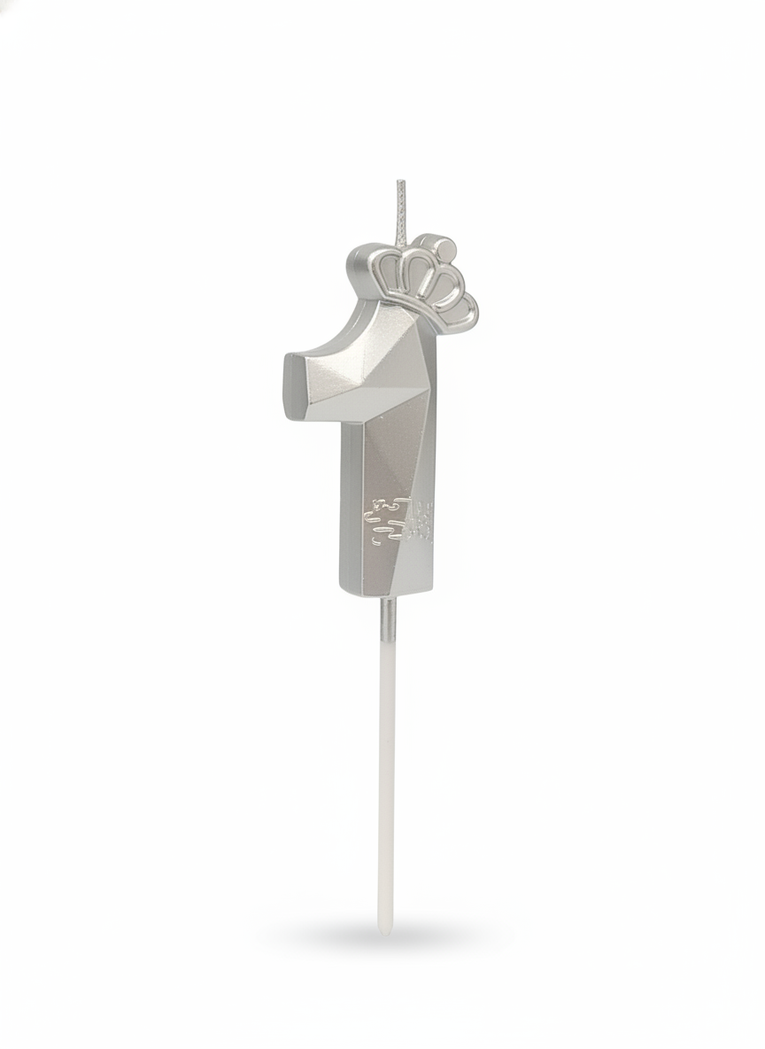 Happy Birthday Silver Number 1 Crown Candle