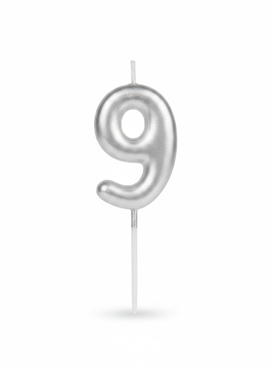 Happy Birthday Silver Number 9 Candle
