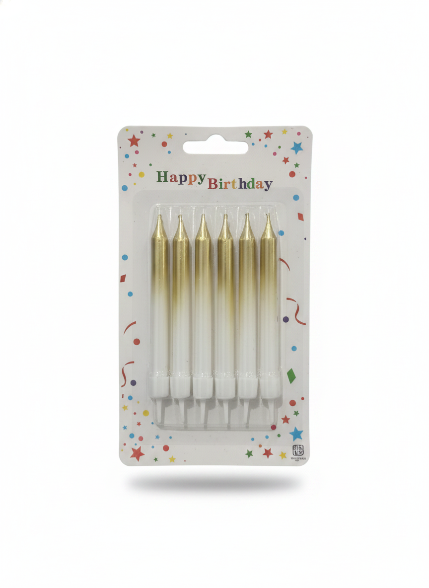 Happy Birthday Gold & White Ombre Candles