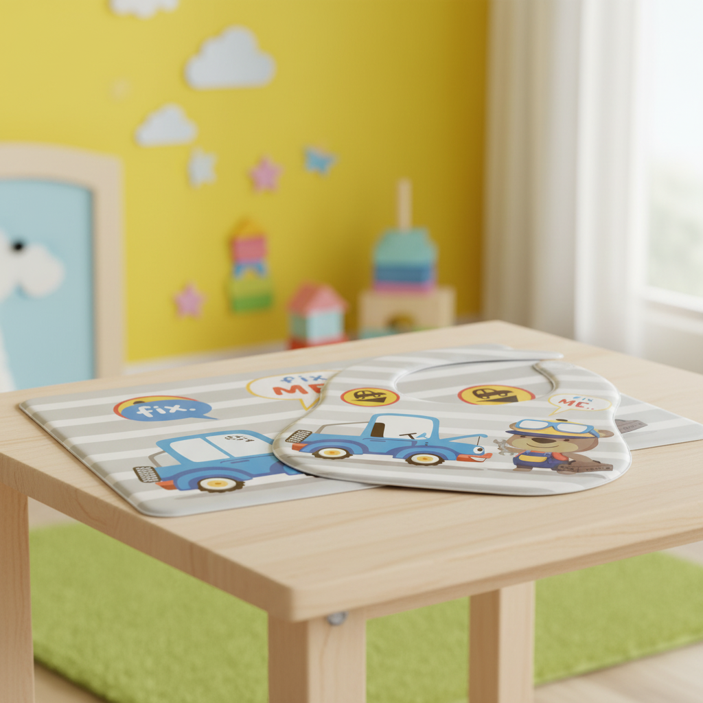 LA FRUTTA Baby Bibs & Eating Mat (Mechanic Bear & Truck Design)