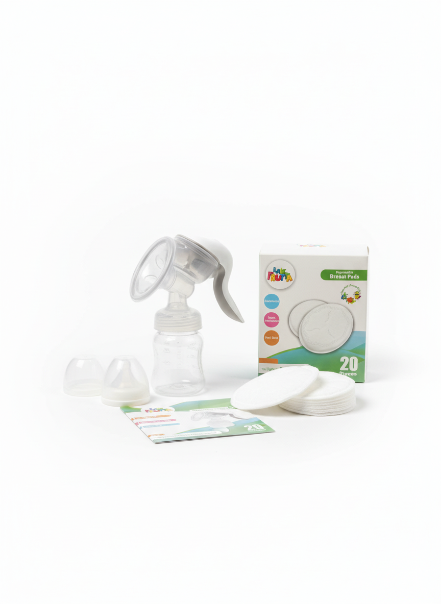 LA FRUTTA Manual Breast Pump & Disposable Breast Pads Bundle (20 Pieces)