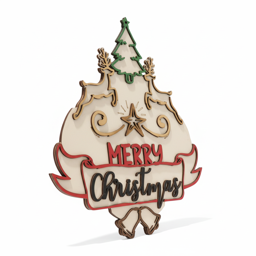 Merry Christmas Layered Wood Holiday Sign