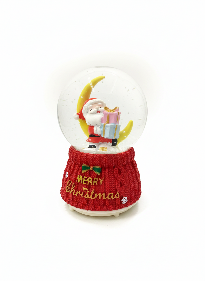 Merry Christmas Santa on Moon Snow Globe