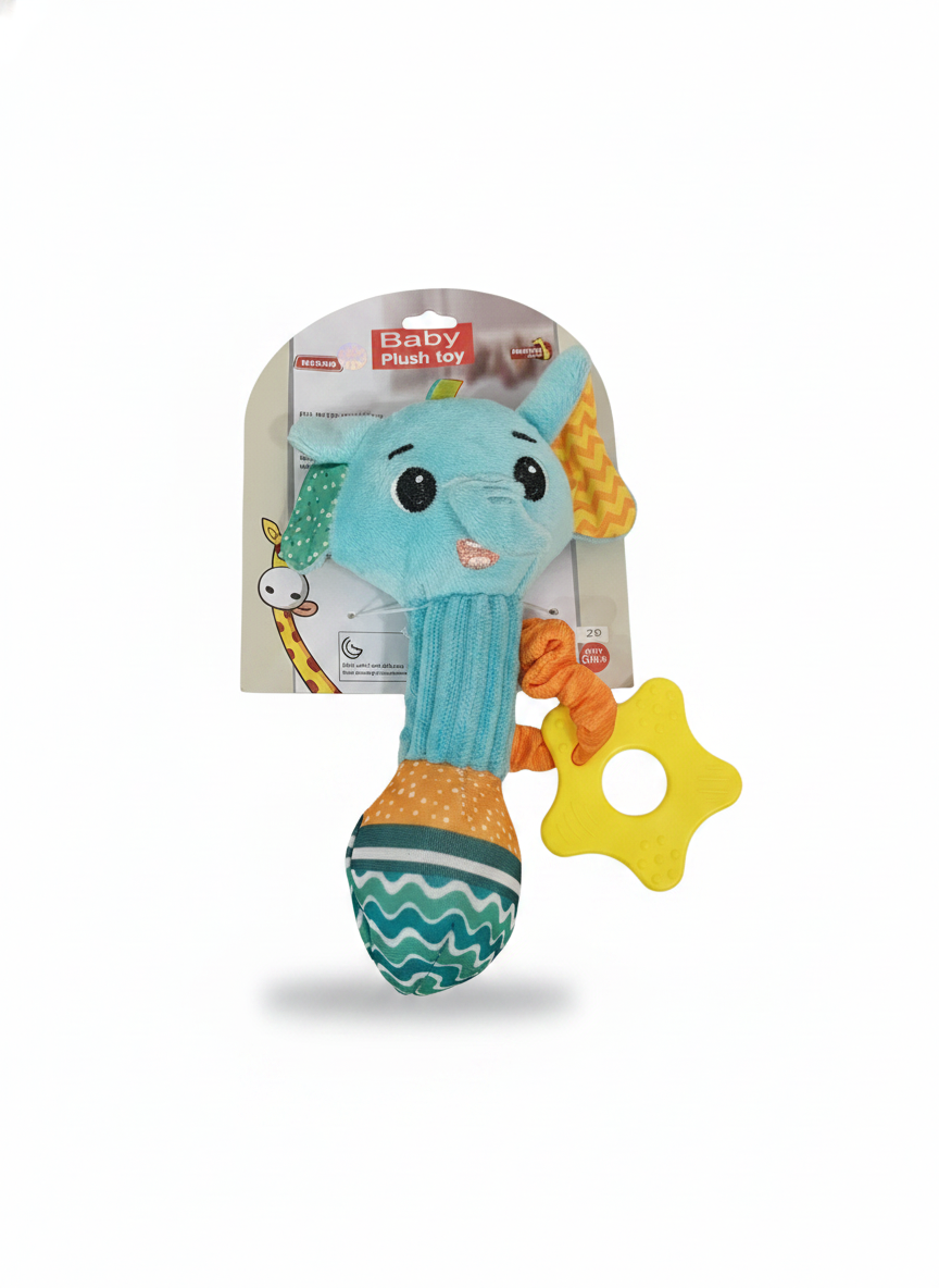 Meying Baby Plush Elephant Rattle Toy with Teether