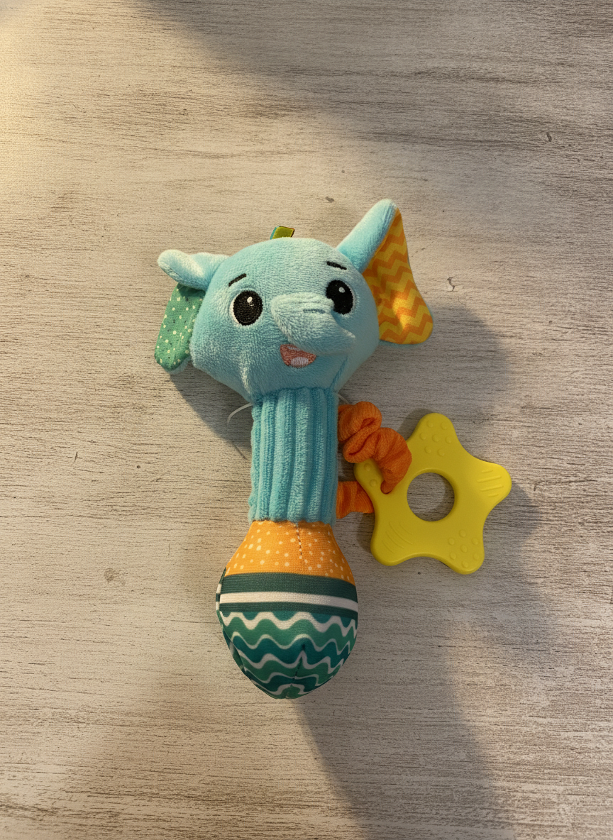Meying Baby Plush Elephant Rattle Toy with Teether