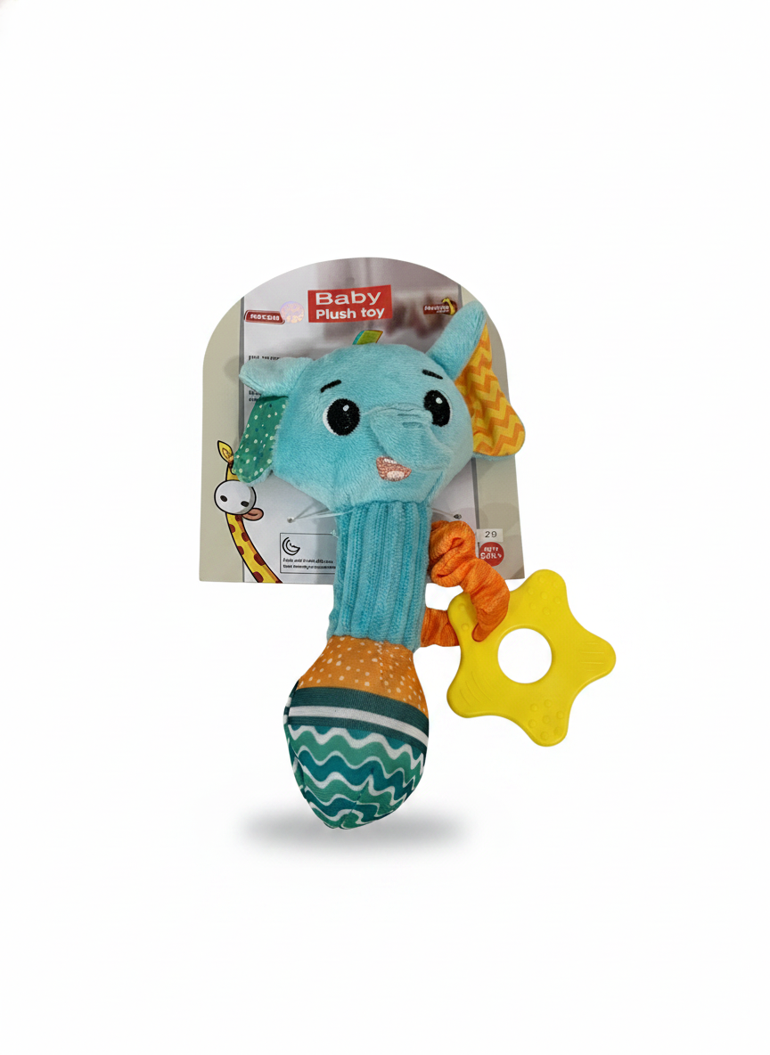 Meying Baby Plush Elephant Rattle Toy with Teether