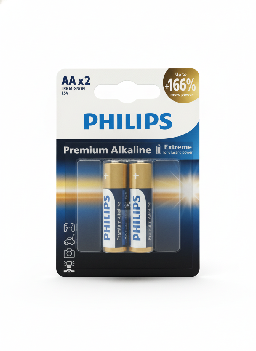 Philips Premium Alkaline AA LR6 Mignon Batteries - 2 Pack