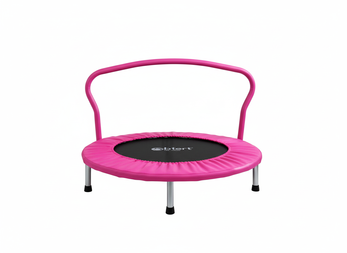 Pink Kids Mini Trampoline with Safety Handlebar