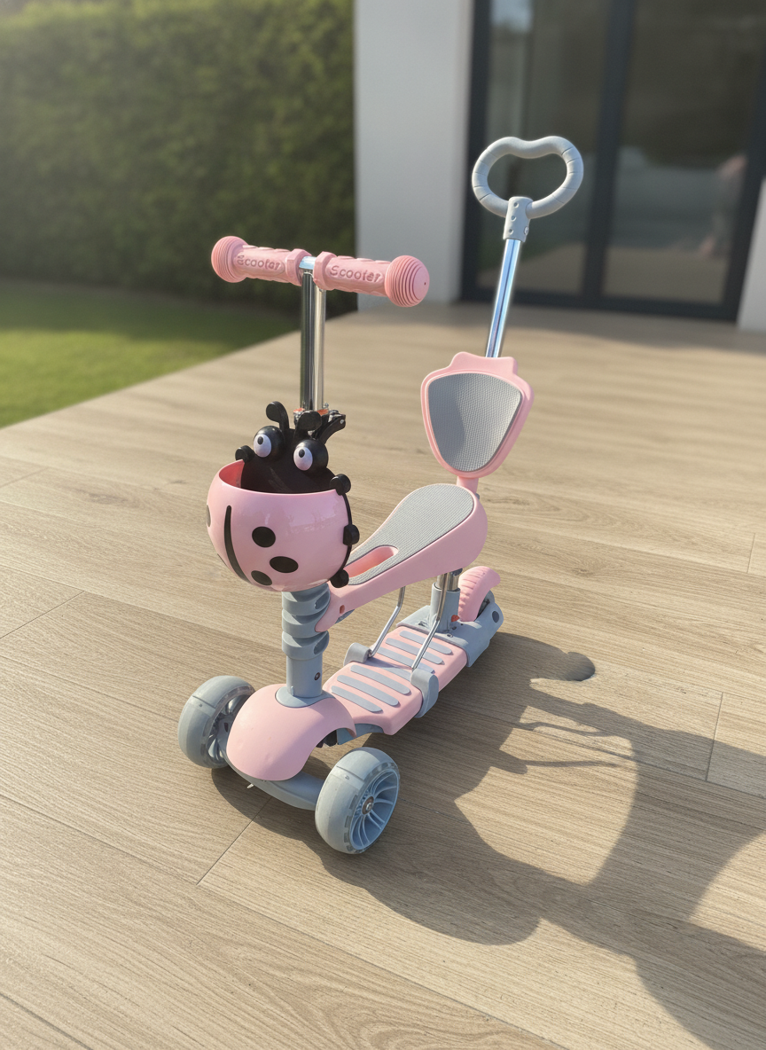 Pink 3-in-1 Convertible Toddler Scooter with Seat and Parent Handle