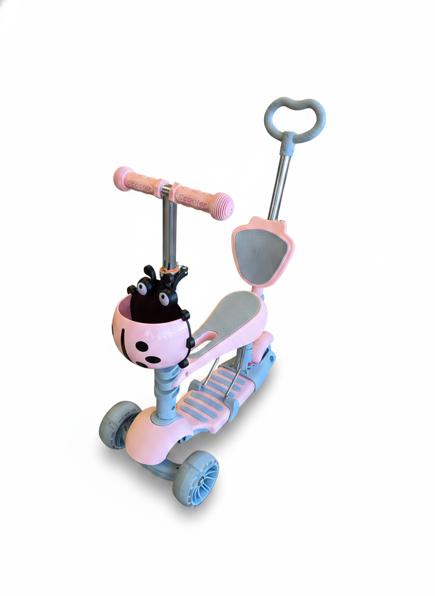 Pink 3-in-1 Convertible Toddler Scooter with Seat and Parent Handle