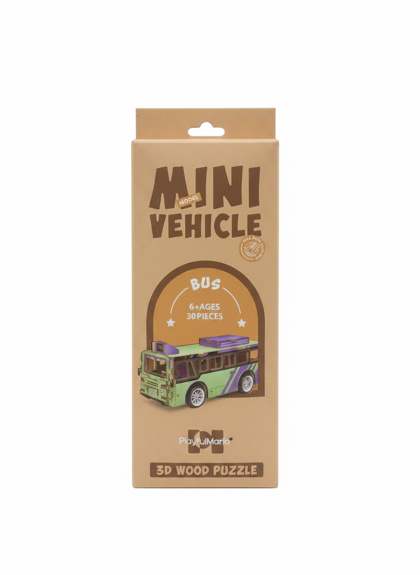 PlayfulMario Mini Model Vehicle Bus 3D Wood Puzzle