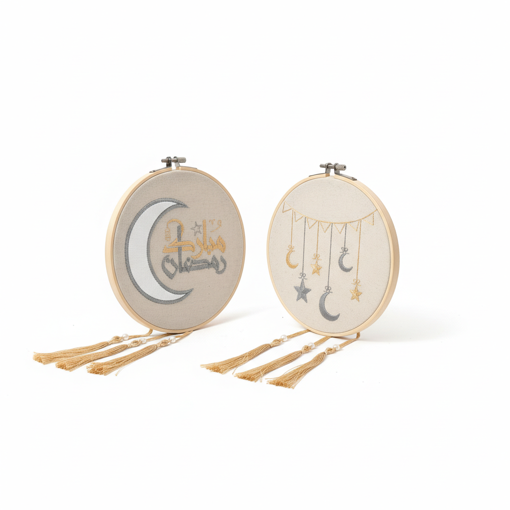 Ramadan Mubarak & Celestial Embroidered Hoop Decor Set