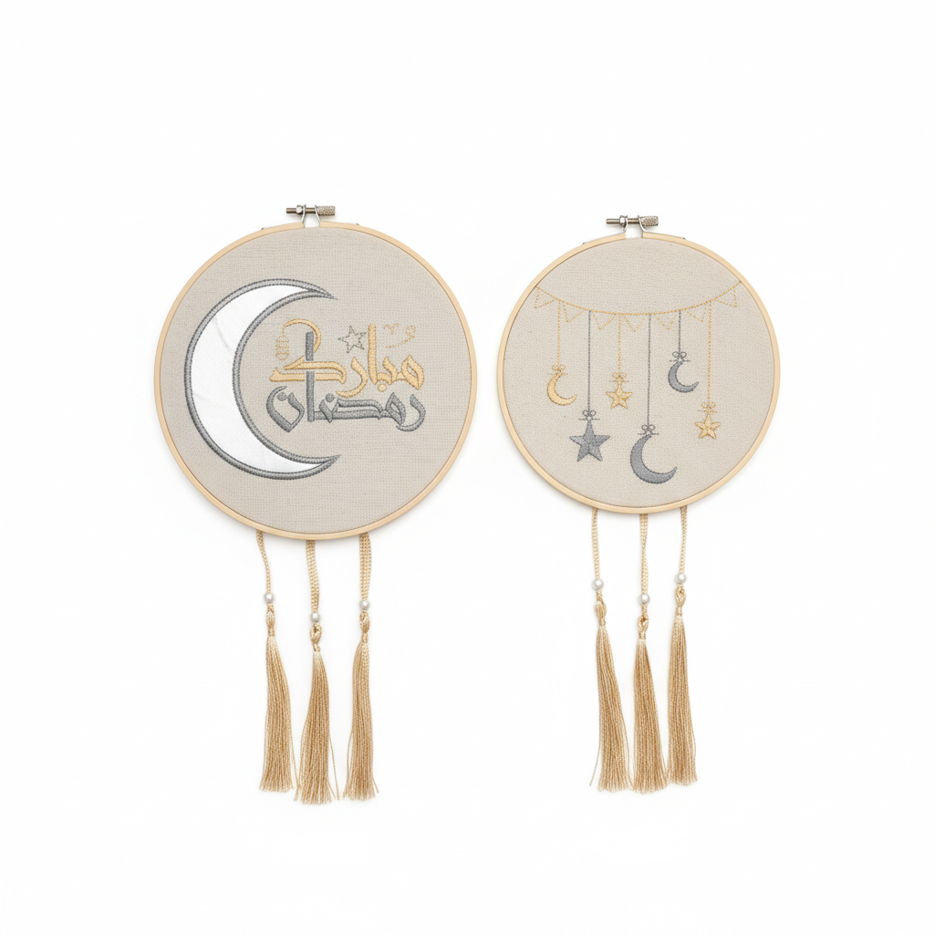 Ramadan Mubarak & Celestial Embroidered Hoop Decor Set