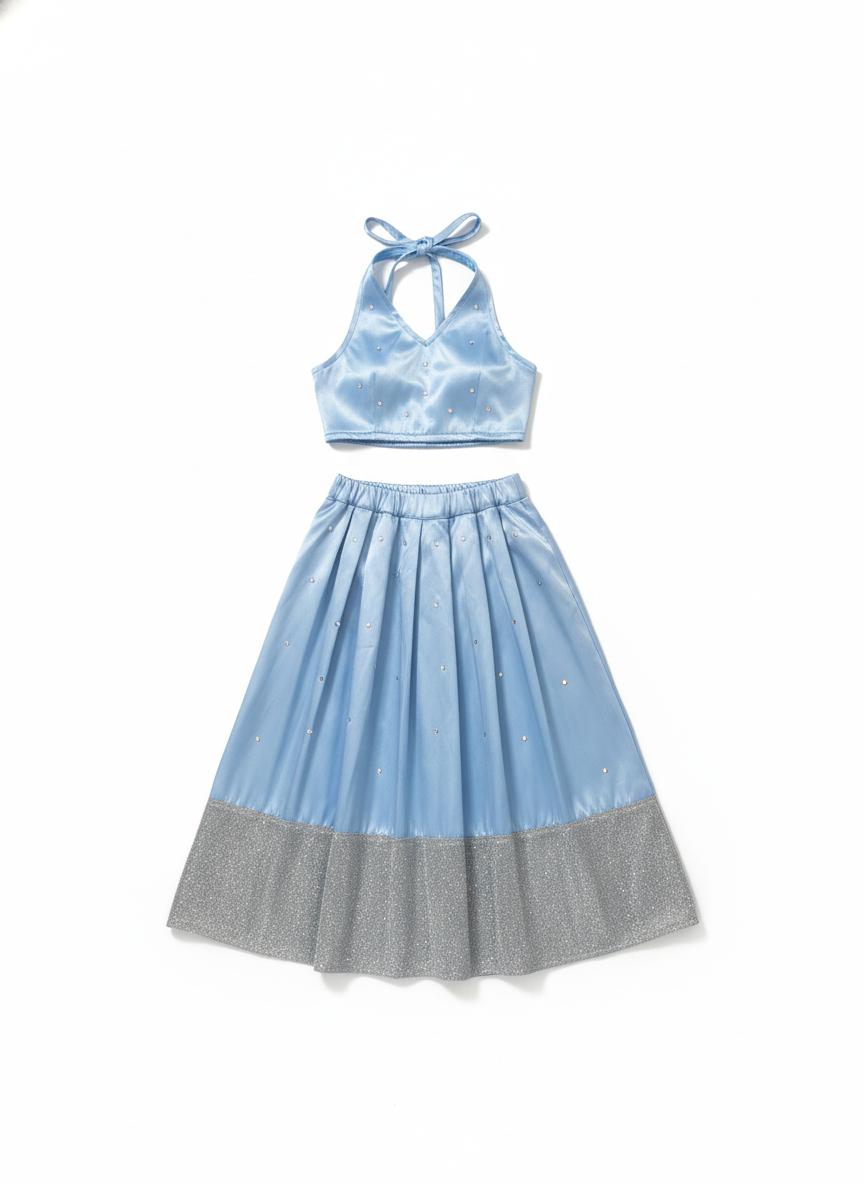 Sparkling Sky Blue Two-Piece Dress-Up Set