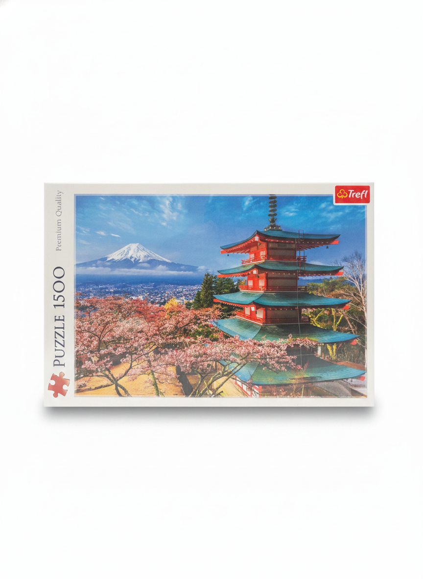 Trefl 1500 Piece Puzzle: Japanese Pagoda and Mount Fuji with Cherry Blossoms