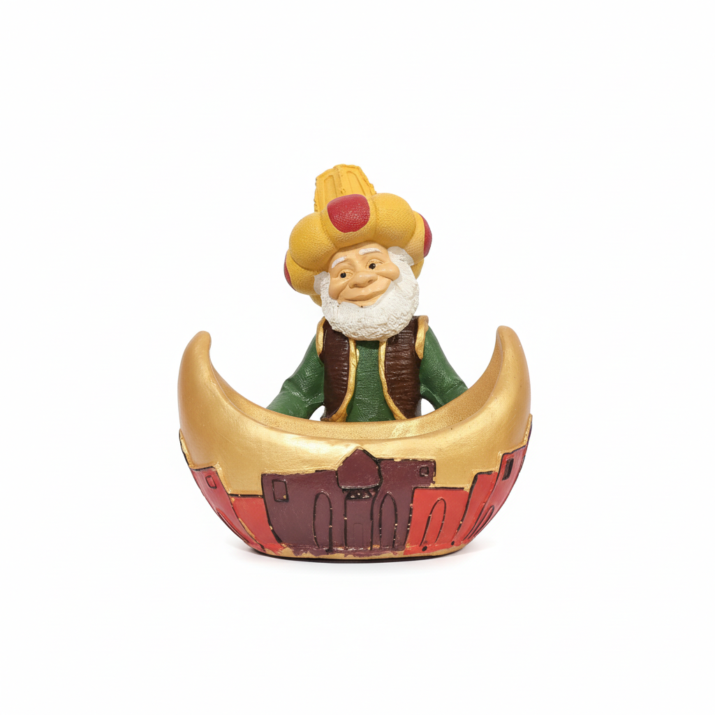 Whimsical Sultan in Golden Crescent Moon Boat Figurine