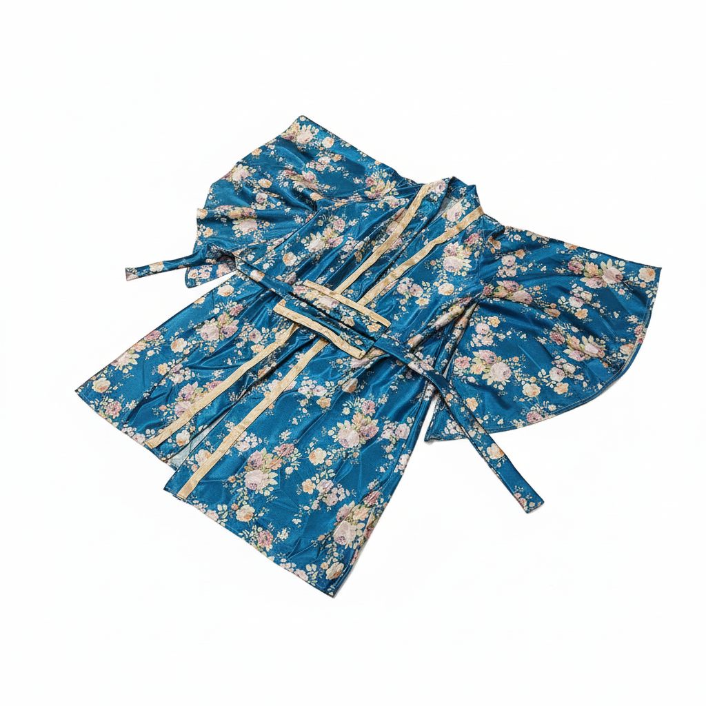 Japanese Women's Floral Satin Kimono Robe with Belt
