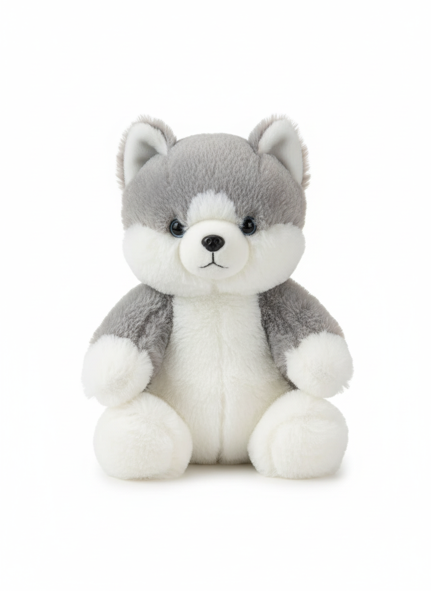 Adorable Grey and White Husky Puppy Plush Toy